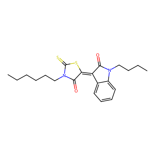5-(1-Butyl-2-oxoindolin-3-ylidene)-3-hexyl-2-thioxothiazolidin-4-one structure