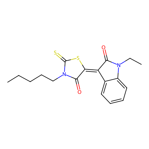 5-(1-Ethyl-2-oxoindolin-3-ylidene)-3-pentyl-2-thioxothiazolidin-4-one structure