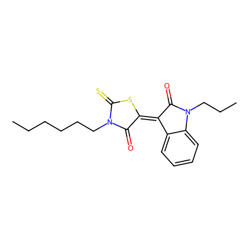 3-Hexyl-5-(2-oxo-1-propylindolin-3-ylidene)-2-thioxothiazolidin-4-one structure