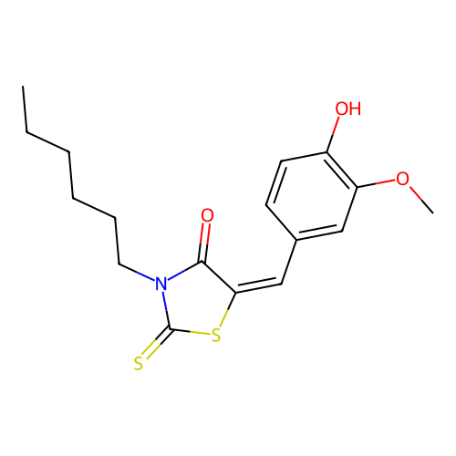 3-Hexyl-5-(4-hydroxy-3-methoxybenzylidene)-2-thioxo-1,3-thiazolidin-4-one structure