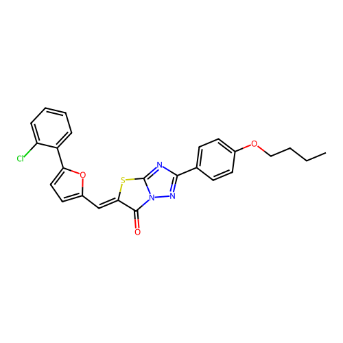 (5Z)-2-(4-butoxyphenyl)-5-[[5-(2-chlorophenyl)furan-2-yl]methylidene]-[1,3]thiazolo[3,2-b][1,2,4]triazol-6-one structure