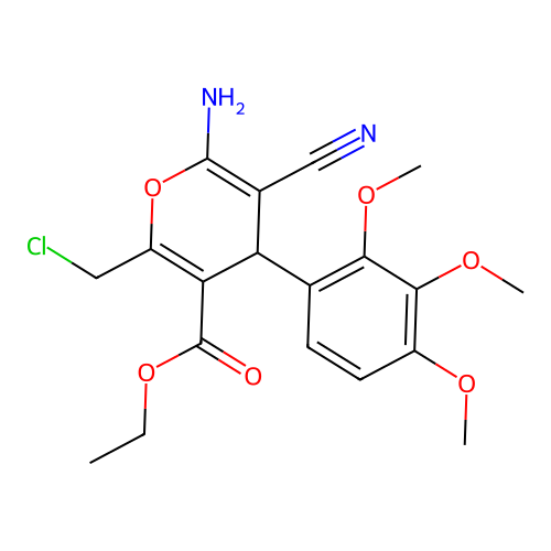 ethyl 6-amino-2-(chloromethyl)-5-cyano-4-(2,3,4-trimethoxyphenyl)-4H-pyran-3-carboxylate structure