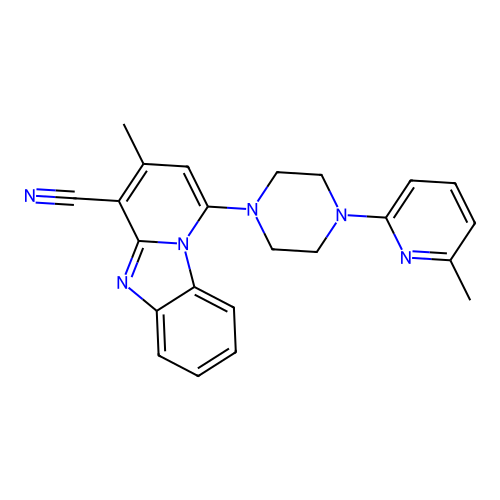 3-methyl-1-[4-(6-methylpyridin-2-yl)piperazin-1-yl]pyrido[1,2-a]benzimidazole-4-carbonitrile structure