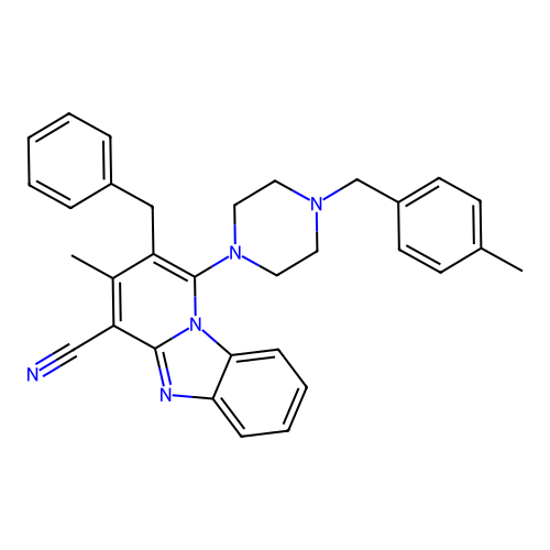 2-benzyl-3-methyl-1-(4-(4-methylbenzyl)piperazin-1-yl)benzo[4,5]imidazo[1,2-a]pyridine-4-carbonitrile structure