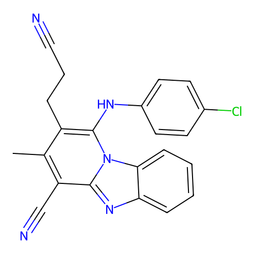 1-(4-chloroanilino)-2-(2-cyanoethyl)-3-methylpyrido[1,2-a]benzimidazole-4-carbonitrile structure