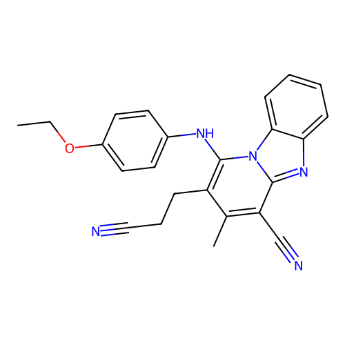 2-(2-cyanoethyl)-1-(4-ethoxyanilino)-3-methylpyrido[1,2-a]benzimidazole-4-carbonitrile structure