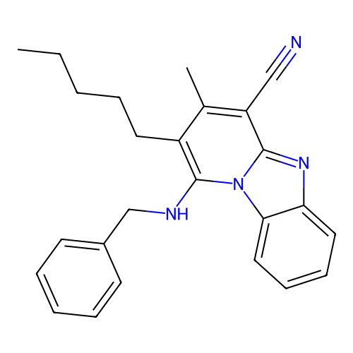 1-(Benzylamino)-3-methyl-2-pentylpyrido[1,2-a]benzimidazole-4-carbonitrile structure