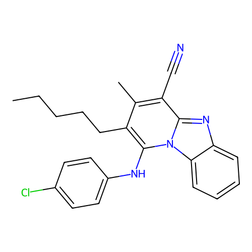 1-[(4-chlorophenyl)amino]-3-methyl-2-pentylpyrido[1,2-a]benzimidazole-4-carbonitrile structure