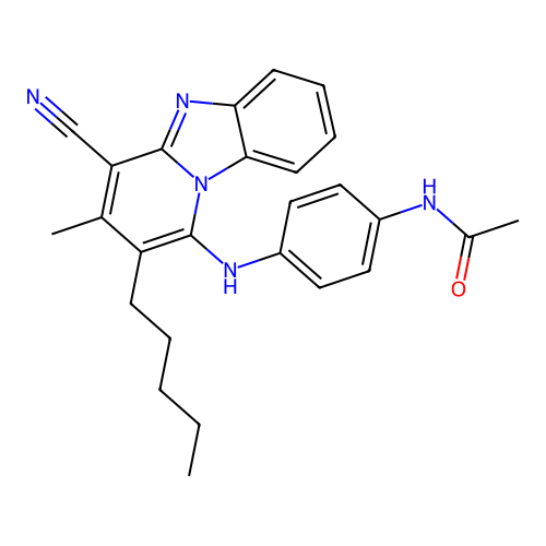 N-{4-[(4-cyano-3-methyl-2-pentylpyrido[1,2-a]benzimidazol-1-yl)amino]phenyl}acetamide structure