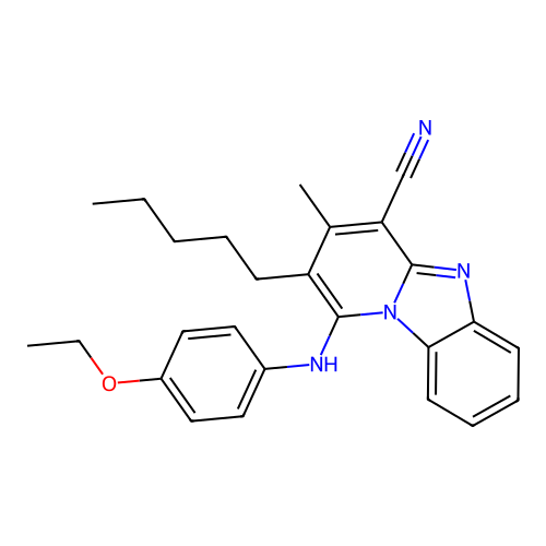 1-[(4-ethoxyphenyl)amino]-3-methyl-2-pentylpyrido[1,2-a]benzimidazole-4-carbonitrile structure