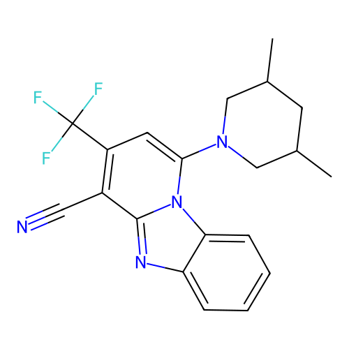 1-(3,5-dimethylpiperidin-1-yl)-3-(trifluoromethyl)pyrido[1,2-a]benzimidazole-4-carbonitrile structure