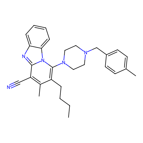 2-butyl-3-methyl-1-(4-(4-methylbenzyl)piperazin-1-yl)benzo[4,5]imidazo[1,2-a]pyridine-4-carbonitrile structure
