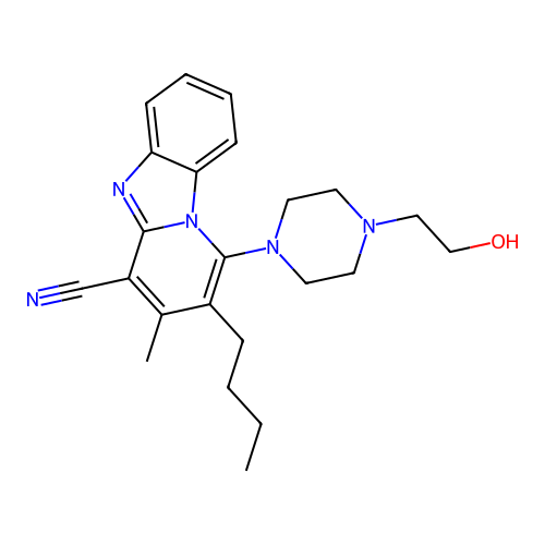 2-butyl-1-[4-(2-hydroxyethyl)piperazin-1-yl]-3-methylpyrido[1,2-a]benzimidazole-4-carbonitrile structure