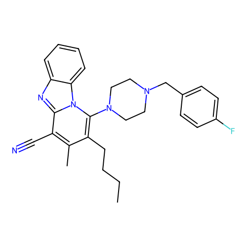 2-butyl-1-[4-(4-fluorobenzyl)piperazin-1-yl]-3-methylpyrido[1,2-a]benzimidazole-4-carbonitrile structure