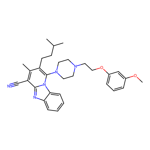 1-[4-[2-(3-methoxyphenoxy)ethyl]piperazin-1-yl]-3-methyl-2-(3-methylbutyl)pyrido[1,2-a]benzimidazole-4-carbonitrile structure