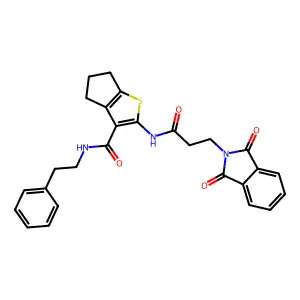 2-{[3-(1,3-dioxo-1,3-dihydro-2H-isoindol-2-yl)propanoyl]amino}-N-(2-phenylethyl)-5,6-dihydro-4H-cyclopenta[b]thiophene-3-carboxamide structure