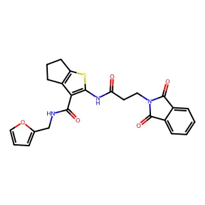 2-{[3-(1,3-dioxo-1,3-dihydro-2H-isoindol-2-yl)propanoyl]amino}-N-(furan-2-ylmethyl)-5,6-dihydro-4H-cyclopenta[b]thiophene-3-carboxamide structure