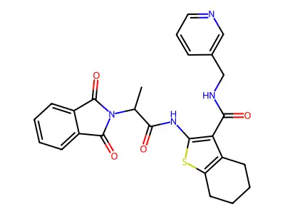 2-{[2-(1,3-dioxo-1,3-dihydro-2H-isoindol-2-yl)propanoyl]amino}-N-(pyridin-3-ylmethyl)-4,5,6,7-tetrahydro-1-benzothiophene-3-carboxamide structure
