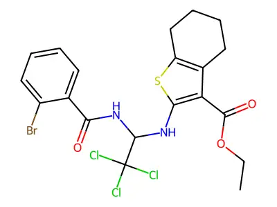 ethyl 2-({1-[(2-bromobenzoyl)amino]-2,2,2-trichloroethyl}amino)-4,5,6,7-tetrahydro-1-benzothiophene-3-carboxylate structure