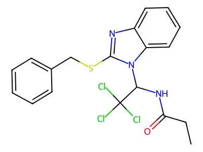 N-(1-(2-(Benzylthio)-1H-benzimidazol-1-YL)-2,2,2-trichloroethyl)propanamide structure