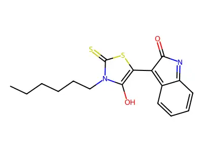 3-(3-Hexyl-4-oxo-2-thioxo-1,3-thiazolidin-5-ylidene)-1,3-dihydro-2H-indol-2-one structure