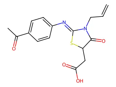 2-[2-(4-acetylphenyl)imino-4-oxo-3-prop-2-enyl-1,3-thiazolidin-5-yl]acetic Acid structure