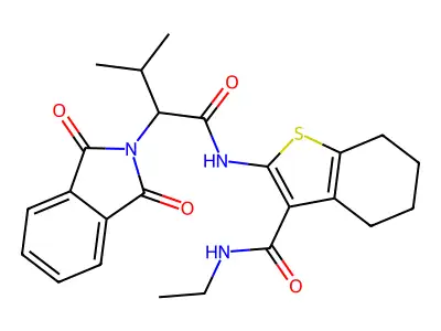 2-[2-(1,3-dioxo-2,3-dihydro-1H-isoindol-2-yl)-3-methylbutanamido]-N-ethyl-4,5,6,7-tetrahydro-1-benzothiophene-3-carboxamide structure