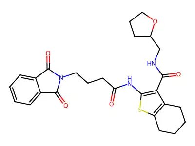 2-(4-(1,3-Dioxoisoindolin-2-yl)butanamido)-N-((tetrahydrofuran-2-yl)methyl)-4,5,6,7-tetrahydrobenzo[b]thiophene-3-carboxamide structure