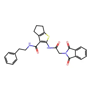 2-{[(1,3-dioxo-1,3-dihydro-2H-isoindol-2-yl)acetyl]amino}-N-(2-phenylethyl)-5,6-dihydro-4H-cyclopenta[b]thiophene-3-carboxamide structure