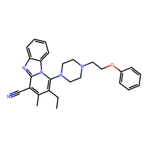 2-ethyl-3-methyl-1-[4-(2-phenoxyethyl)piperazin-1-yl]pyrido[1,2-a]benzimidazole-4-carbonitrile structure