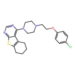 4-(4-(2-(4-chlorophenoxy)ethyl)piperazin-1-yl)-5,6,7,8-tetrahydrobenzo[4,5]thieno[2,3-d]pyrimidine structure
