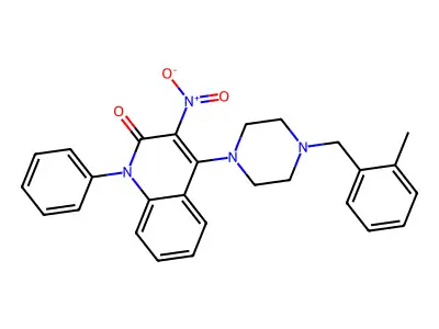 4-(4-(2-methylbenzyl)piperazin-1-yl)-3-nitro-1-phenylquinolin-2(1H)-one structure
