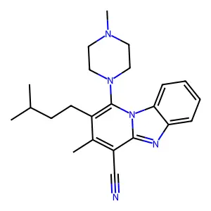 2-isopentyl-3-methyl-1-(4-methylpiperazin-1-yl)benzo[4,5]imidazo[1,2-a]pyridine-4-carbonitrile structure