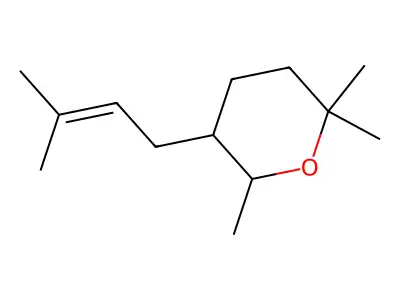2,2,6-Trimethyl-5-(3-methylbut-2-enyl)oxane structure