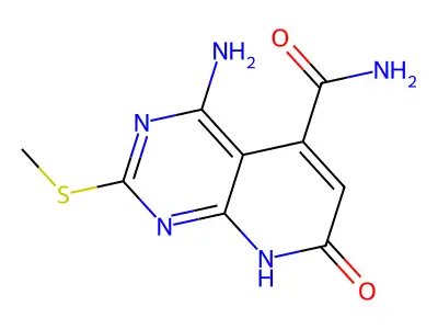 4-amino-2-methylsulfanyl-7-oxo-8H-pyrido[2,3-d]pyrimidine-5-carboxamide structure