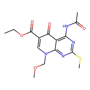 ethyl 4-acetamido-8-(methoxymethyl)-2-methylsulfanyl-5-oxopyrido[2,3-d]pyrimidine-6-carboxylate structure