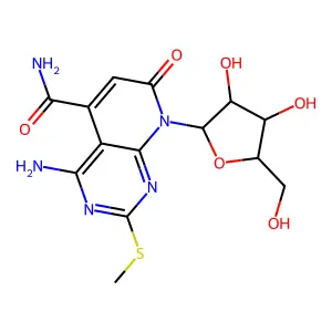 4-amino-8-[3,4-dihydroxy-5-(hydroxymethyl)oxolan-2-yl]-2-methylsulfanyl-7-oxopyrido[2,3-d]pyrimidine-5-carboxamide structure