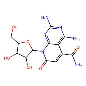 2,4-diamino-8-[3,4-dihydroxy-5-(hydroxymethyl)oxolan-2-yl]-7-oxopyrido[2,3-d]pyrimidine-5-carboxamide structure