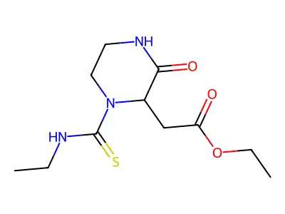 Ethyl 2-[1-(ethylcarbamothioyl)-3-oxopiperazin-2-yl]acetate structure