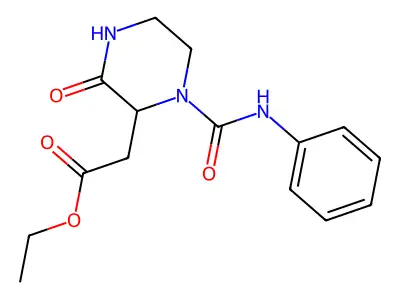 Ethyl [1-(anilinocarbonyl)-3-oxo-2-piperazinyl]acetate structure
