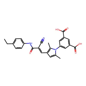 5-{3-[2-Cyano-3-(4-ethylanilino)-3-oxoprop-1-en-1-yl]-2,5-dimethyl-1H-pyrrol-1-yl}benzene-1,3-dicarboxylic acid structure