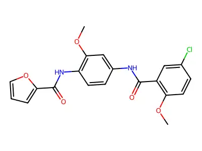 N-[4-[(5-chloro-2-methoxybenzoyl)amino]-2-methoxyphenyl]furan-2-carboxamide structure