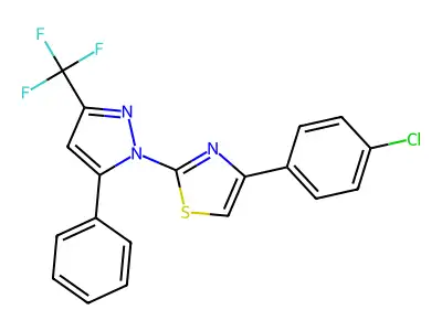 4-(4-Chlorophenyl)-2-[5-phenyl-3-(trifluoromethyl)pyrazol-1-yl]-1,3-thiazole structure