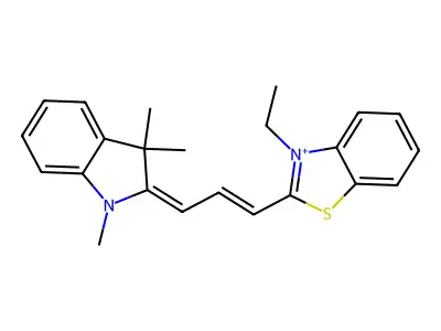 3-ethyl-2-[3-(1,3,3-trimethylindol-2-ylidene)prop-1-enyl]-1,3-benzothiazol-3-ium structure