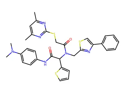 N-(4-dimethylaminophenyl)-2-[[2-(4,6-dimethylpyrimidin-2-yl)sulfanylacetyl]-[(4-phenyl-1,3-thiazol-2-yl)methyl]amino]-2-thiophen-2-ylacetamide structure