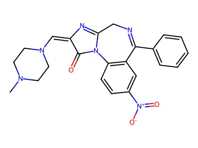 1H-Imidazo(1,2-a)(1,4)benzodiazepin-1-one, 2,4-dihydro-2-((4-methyl-1-piperazinyl)methylene)-8-nitro-6-phenyl- structure
