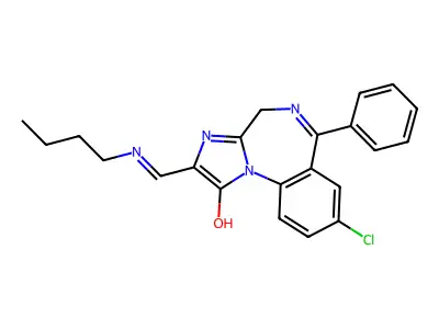 1H-Imidazo(1,2-a)(1,4)benzodiazepin-1-one, 2,4-dihydro-2-((butylamino)methylene)-8-chloro-6-phenyl- structure