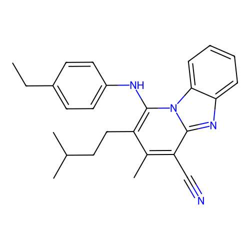 1-[(4-ethylphenyl)amino]-3-methyl-2-(3-methylbutyl)pyrido[1,2-a]benzimidazole-4-carbonitrile structure