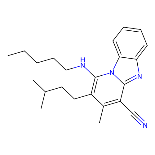 3-methyl-2-(3-methylbutyl)-1-(pentylamino)pyrido[1,2-a]benzimidazole-4-carbonitrile structure