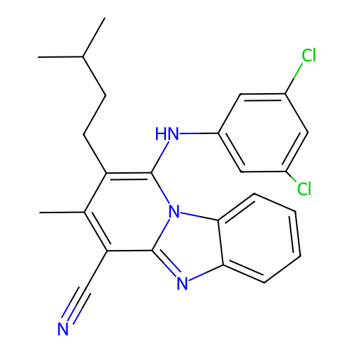 1-((3,5-dichlorophenyl)amino)-2-isopentyl-3-methylbenzo[4,5]imidazo[1,2-a]pyridine-4-carbonitrile structure